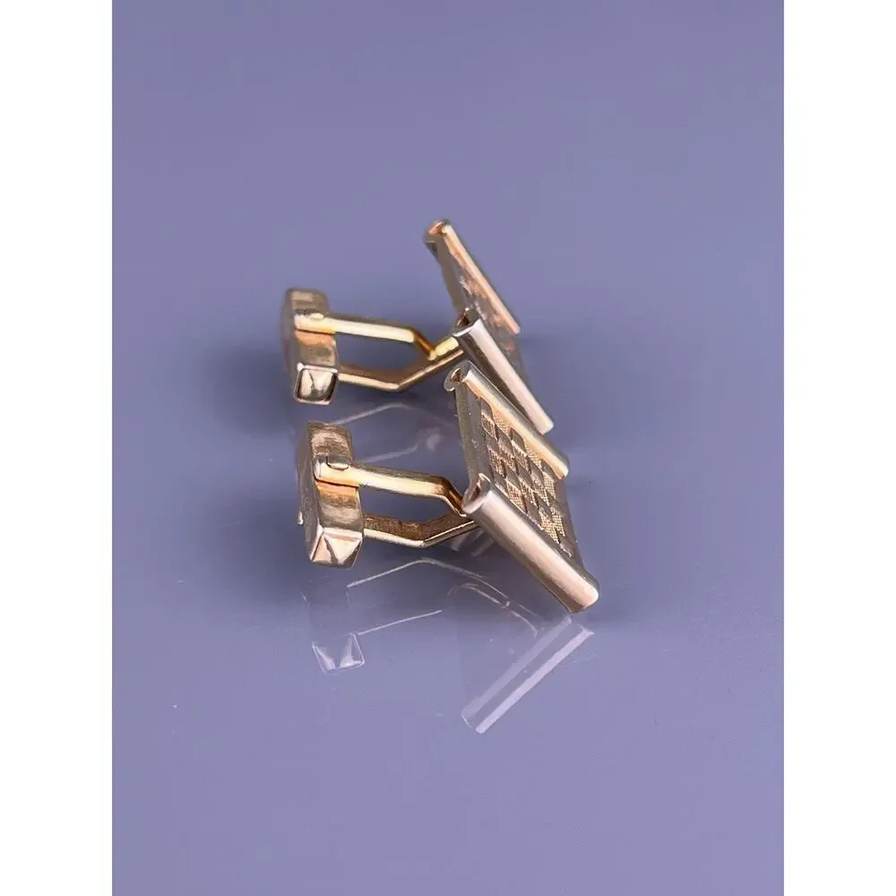 Checker Board Squares Cufflinks Gold Tone Rectangle Swank Vintage